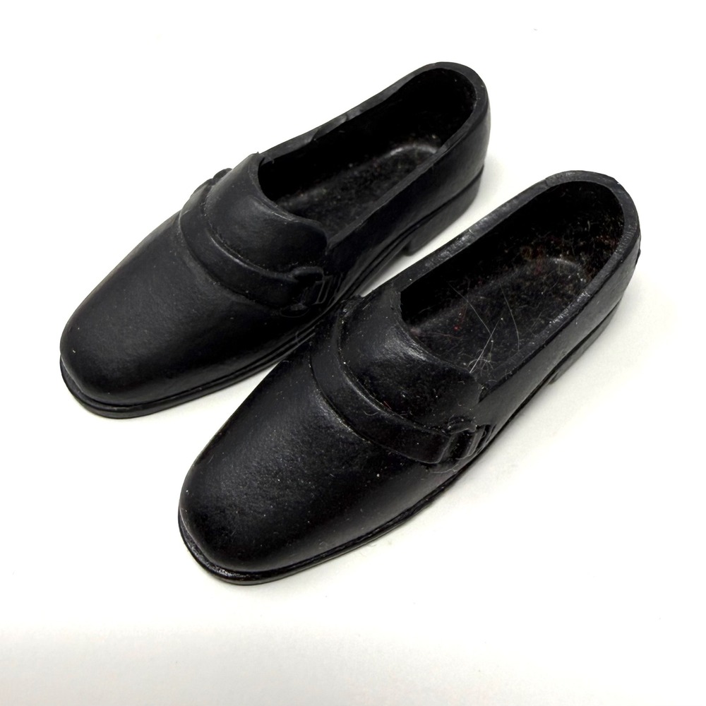 Vintage Barbie Ken Doll Black Loafers Shoes Molded Buckle Detail Korea Marked